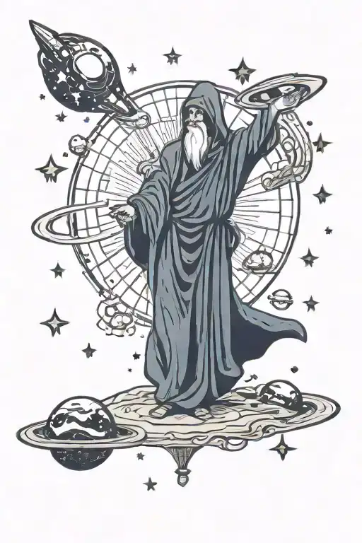 The Hermit Tarot Card With Stars And Planets And Ufos