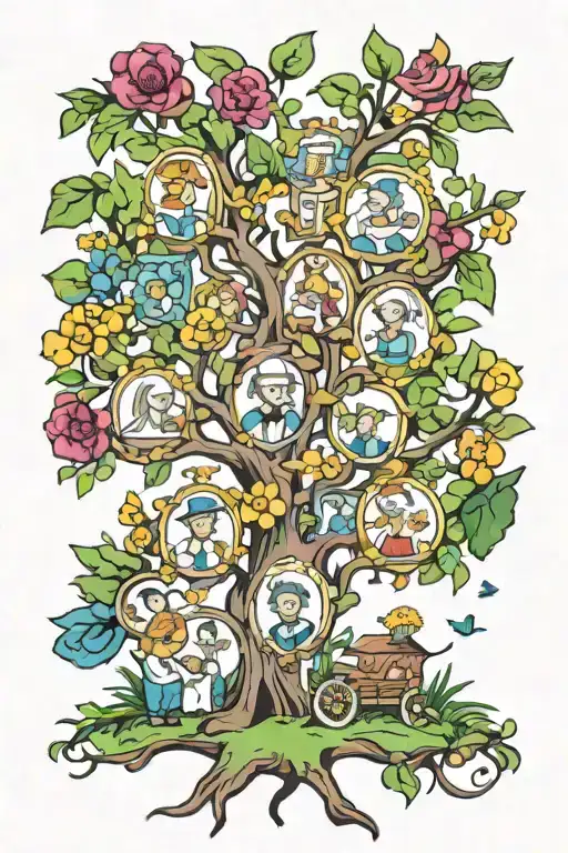 Garden Scene Colourful Family Tree