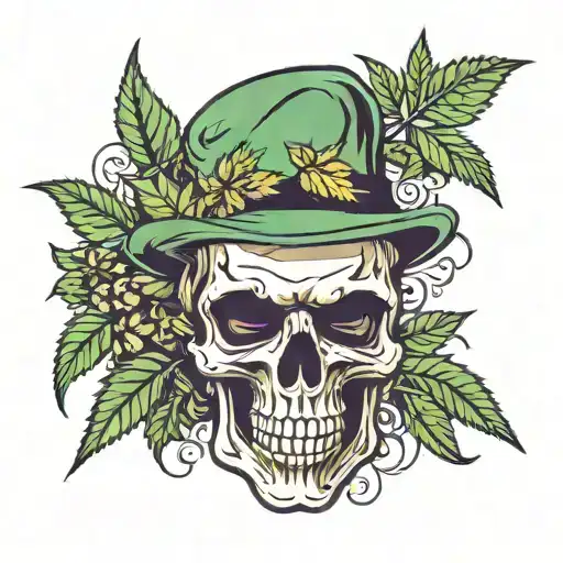 Skull And Cannabis Leaves
