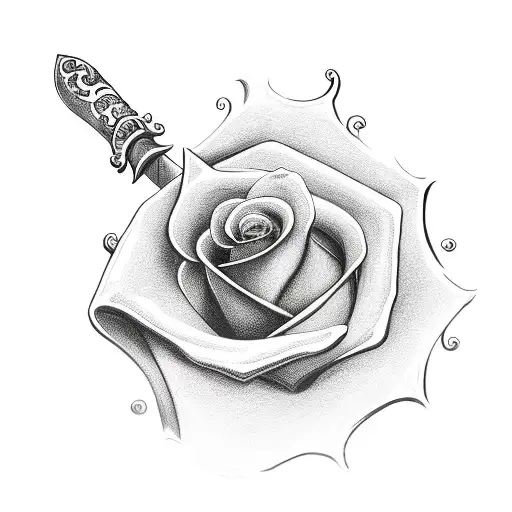 A Sword With A Rose Swirling Around Its Tip