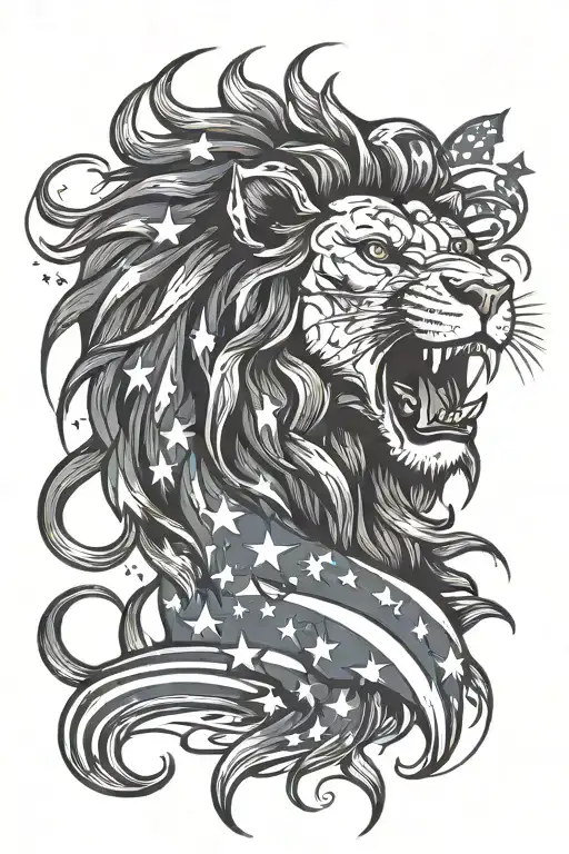 American Flag Flying Lion Face