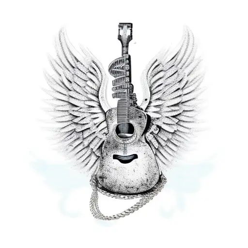 An Angelic Figure Playing A Guitar Made Out Of Truck Parts