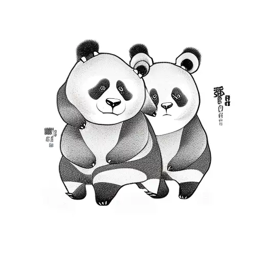 Cute Panda Bear And Bull Standing Beside Each Other