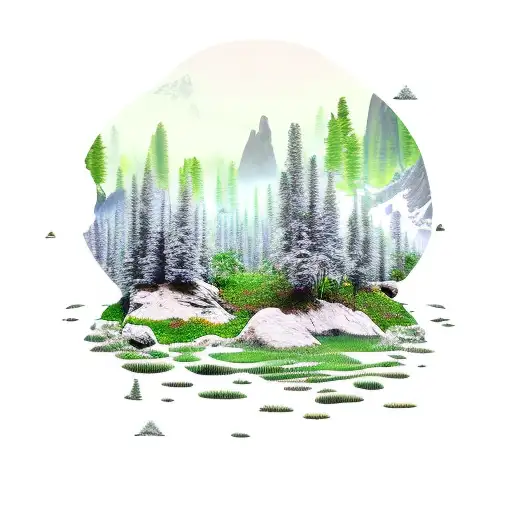 Landscape Sleeve Trees Mountain Water Grass Plants