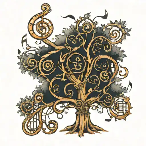 A Steam Punk-inspired Tree Of Life With Musical Notes Flowing Through The Branches