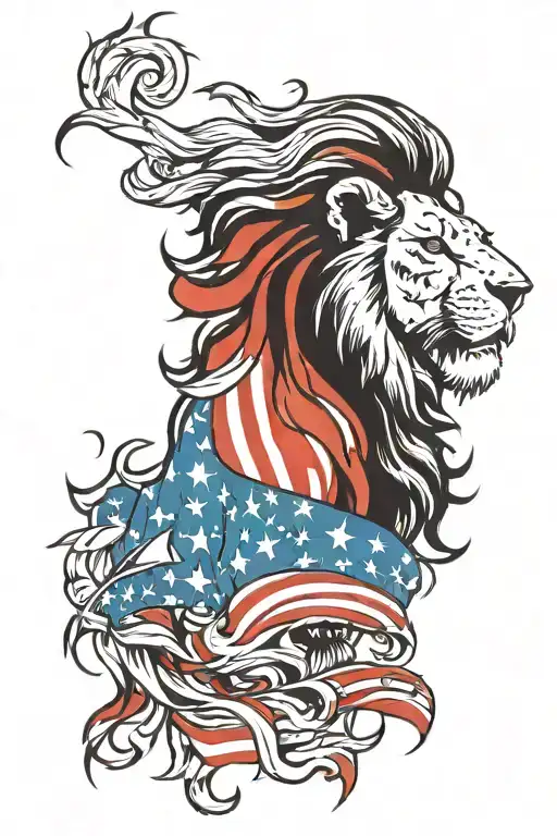American Flag Waving Lion Head