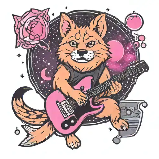 Hachi Playing The Guitar With A Pink And Black Galaxy Background