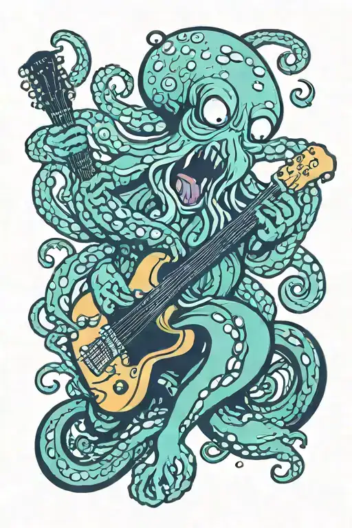 Octopus Playing Guitar Driving A Hot Rod Car