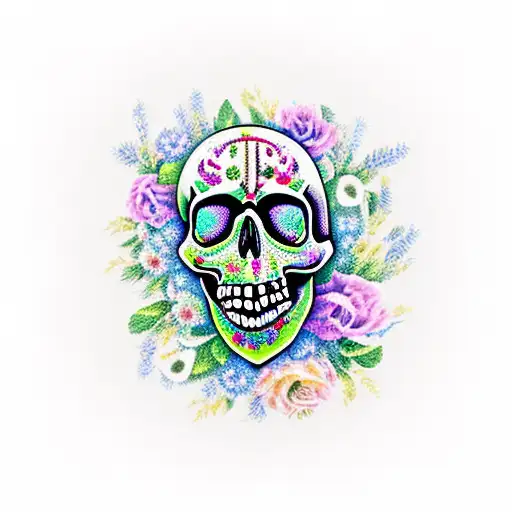 Arditi Skull With A Dagger In Its Mouth Surrounded By A Vibrant Floral Wreath