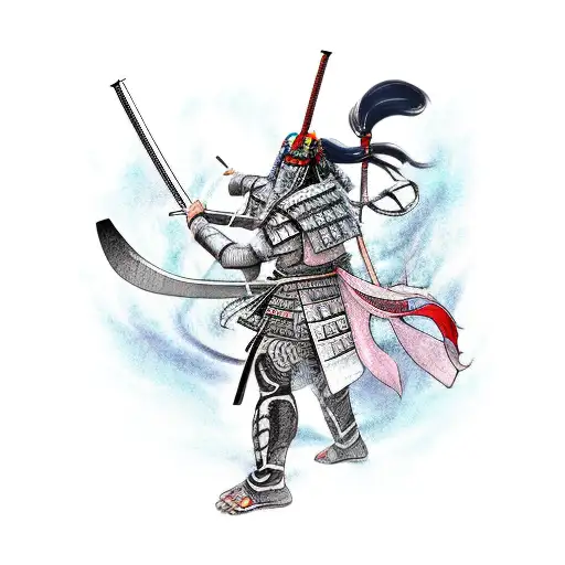 A Samurai Battling A Mythical Creature From Greek Mythology In A New-school Style