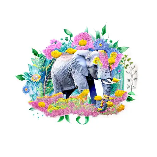 Elephant And Flowers