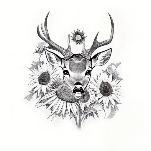Deer And Sunflower