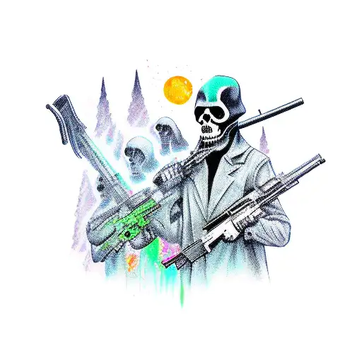 Grim Reaper Holding An Ak-47 In Each Hand