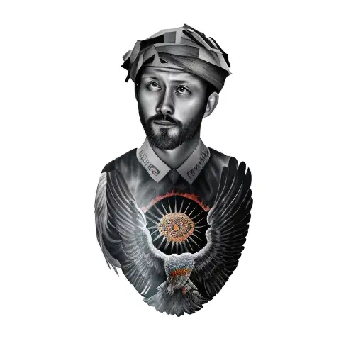 A Portrait Of A Man With A Sun And Eagle On His Chest