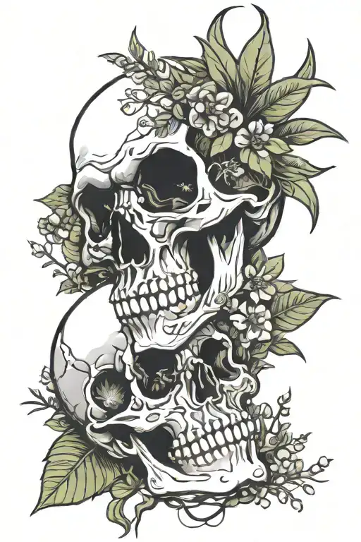 Skull Having Plants Grow Inside Out Black And White