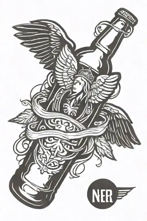 Beer Bottle With Angel Wings And Halo
