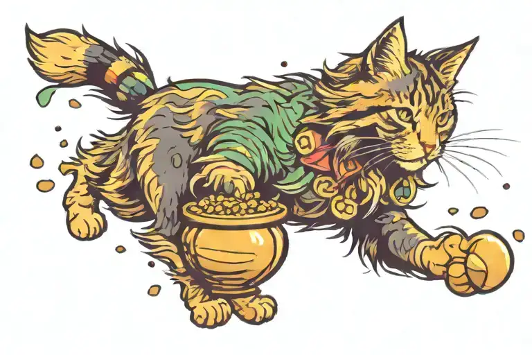 Tabby Norwegian Forest Cat Chasing A Pot Of Gold