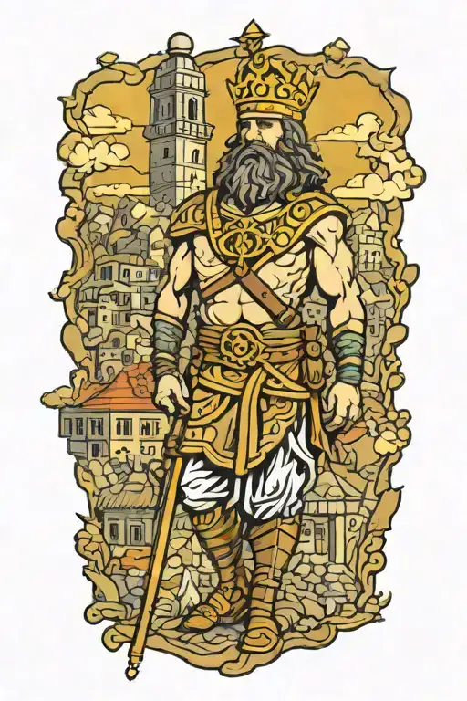 King David With Ruined City Background