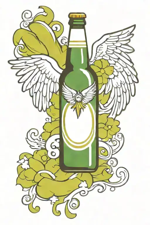 Beer Bottle With Angel Wings And Halo