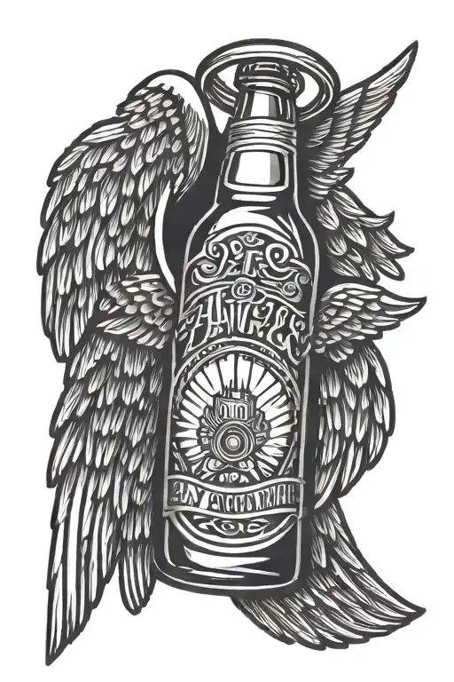 Beer Bottle With Angel Wings And Halo