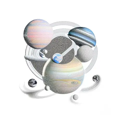 Father And Three Children Sitting On Saturn's Rings