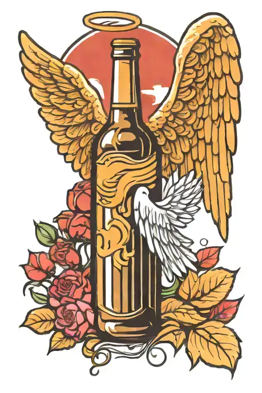 Beer Bottle With Angel Wings And Halo