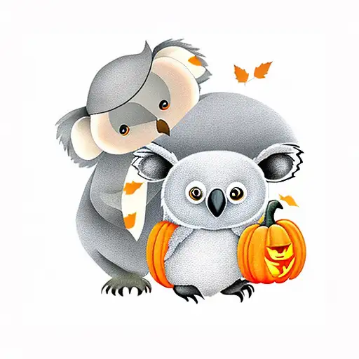 Baby Koala Holding Pumpkin With Owl On Pumpkin