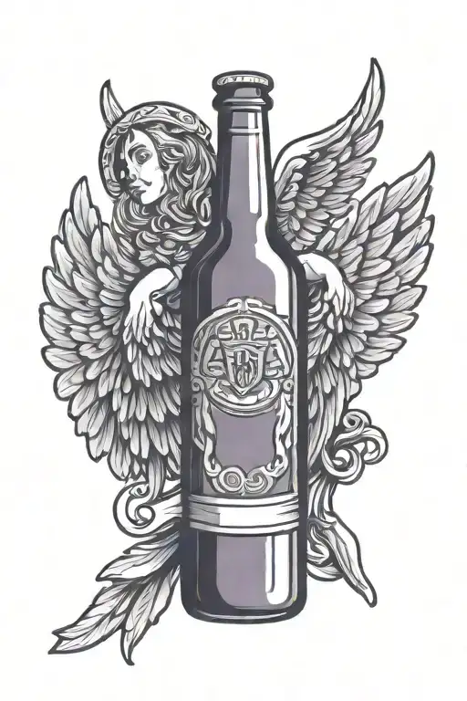 Beer Bottle With Angel Wings And Halo