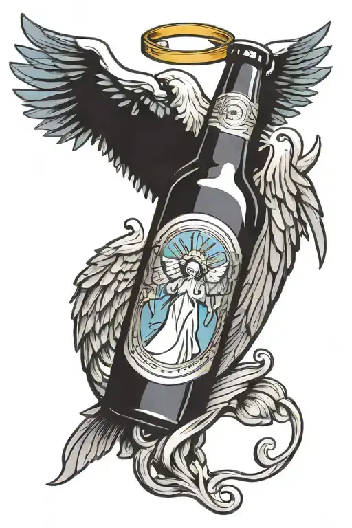Beer Bottle With Angel Wings And Halo