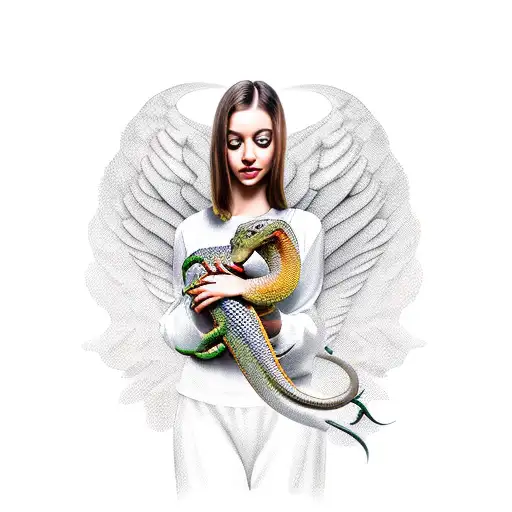 Female Angel Holding A Snake With Love