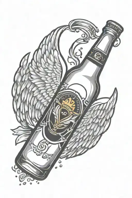 Beer Bottle With Angel Wings And Halo