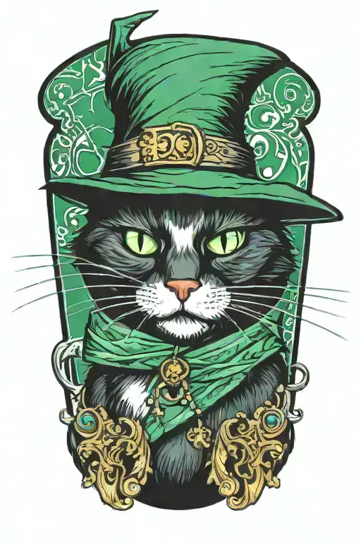 A Green-eyed Tuxedo Cat Wearing A Wizard Hat Sitting