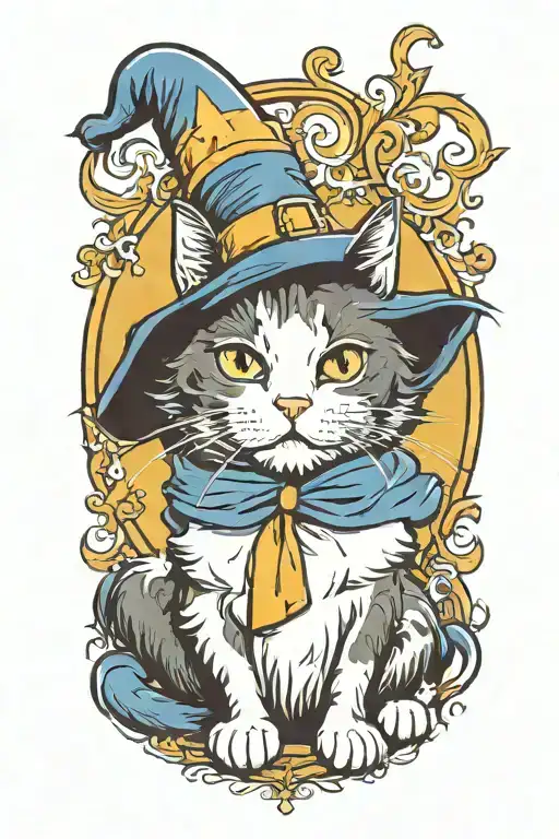 A Black And White Tuxedo Cat Wearing A Wizard Hat Sitting