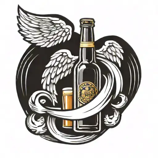 Beer Bottle With Angel Wings And Halo