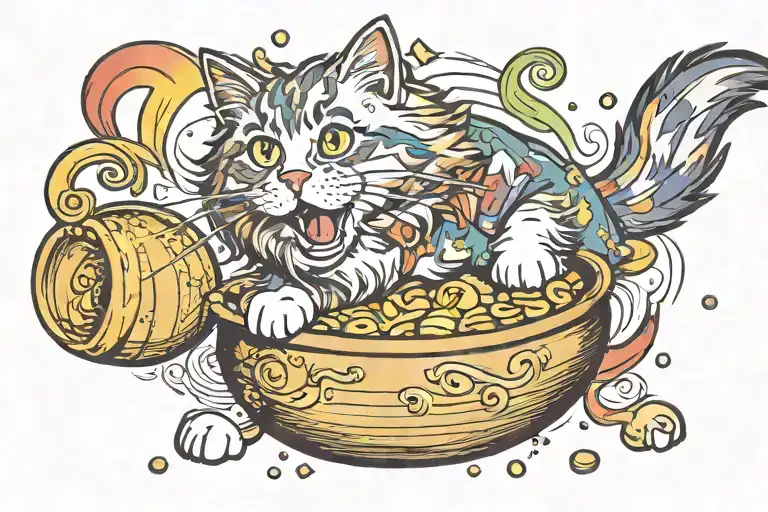 Tabby Norwegian Forest Cat Chasing A Pot Of Gold