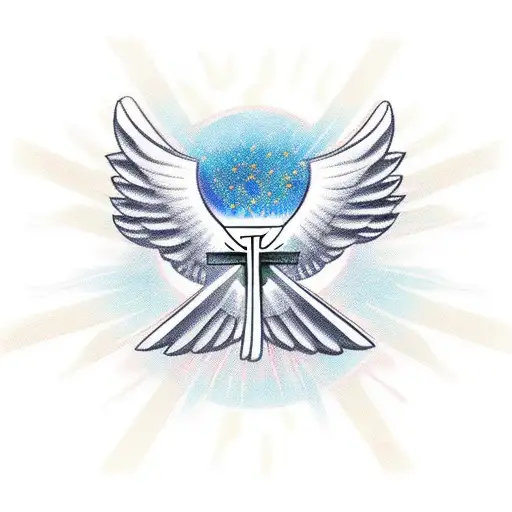 Cross With Bird Wings And A Sun Above The Cross