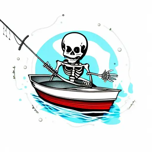 Skeleton With Fishing Pole In Boat