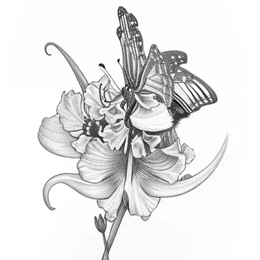Butterly With A Semicolon Body And Eyes On It's Wings Perched On An Azure Gladiolus
