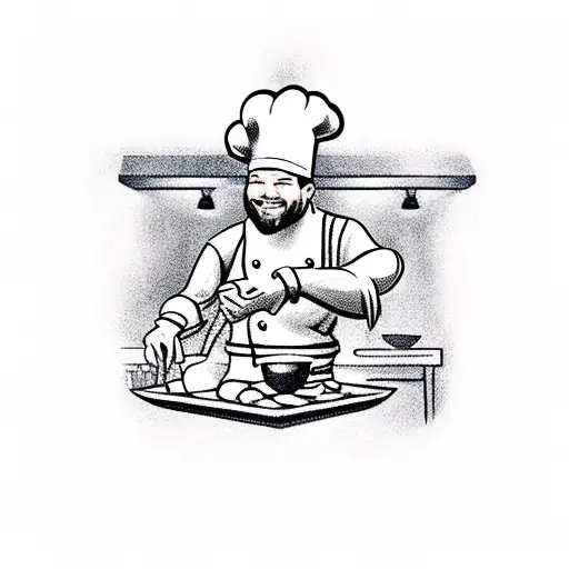 A New-school Tattoo Of A Dinosaur Chef Cooking In A Historical Kitchen