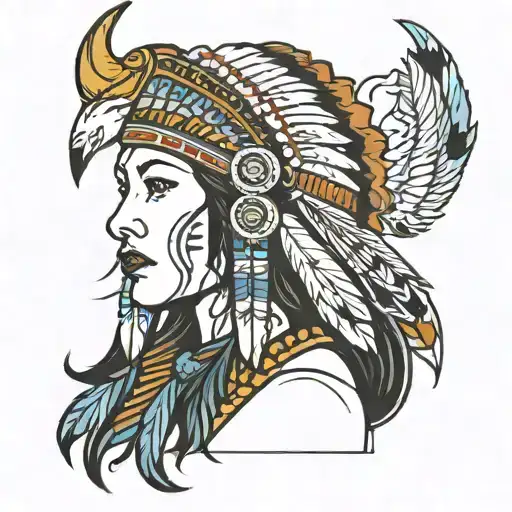 Pinup Native American With Buffalo Headress Pattern Incorporating