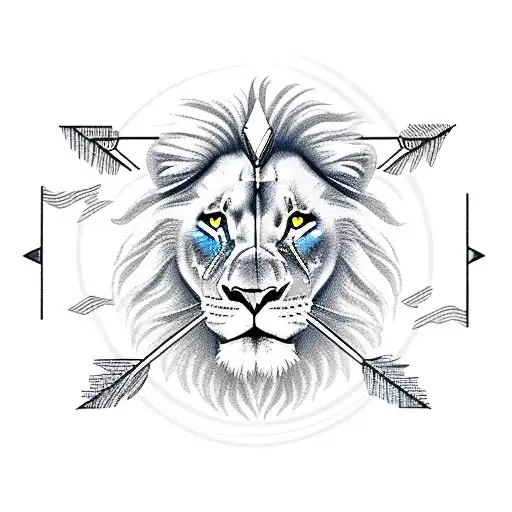 A Long Arrow With One Side Of The Arrow Having Half A Lion's Face