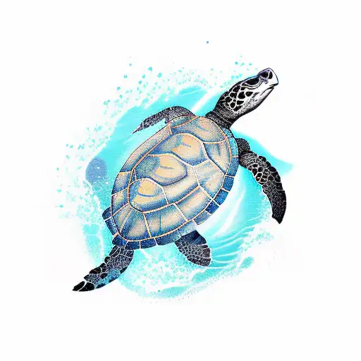 A Turtle Swimming Gracefully In The Deep Ocean
