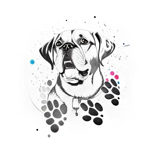 A Sleek Gun With Intricate Engravings Surrounded By Paw Prints Of Different Dog Breeds