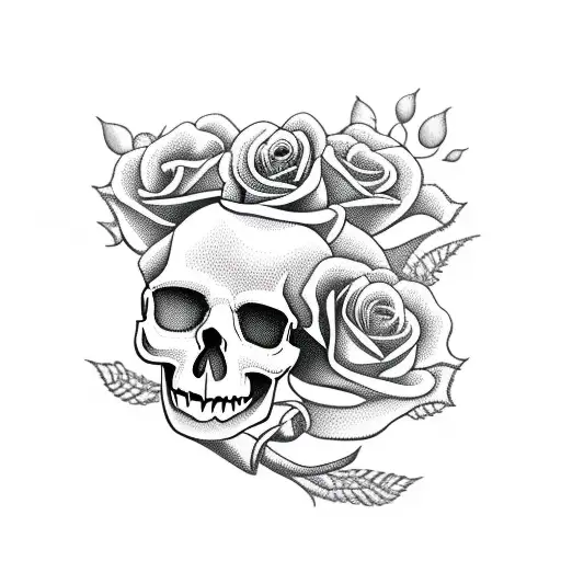 Skull With Roses And A Dagger