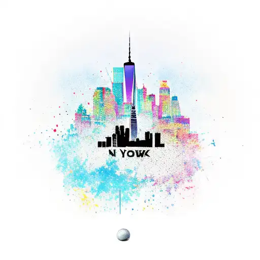 A Golf Ball On A Tee With A Skyline Of New York In The Background