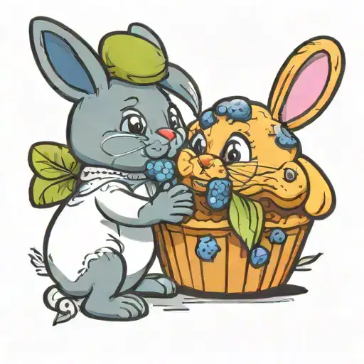 A Blueberry Muffin Hugging A Bunny Happy Cartoon Best Friends