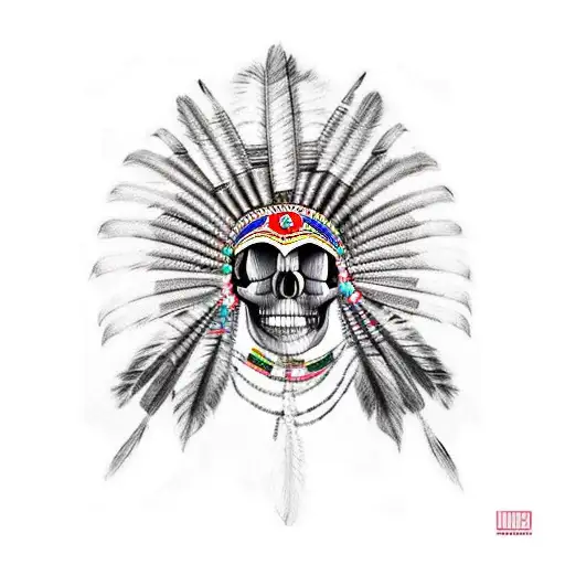 Indian Headdress Being Worn By A Skull