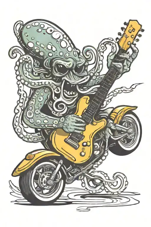 Octopus Playing Guitar Driving A Hot Rod Car