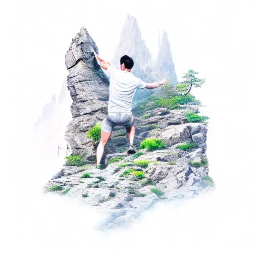 Man Climbing Mountain Of Struggles