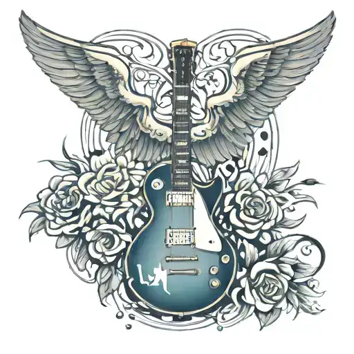Les Paul Guitar With Angel Wings Surrounded